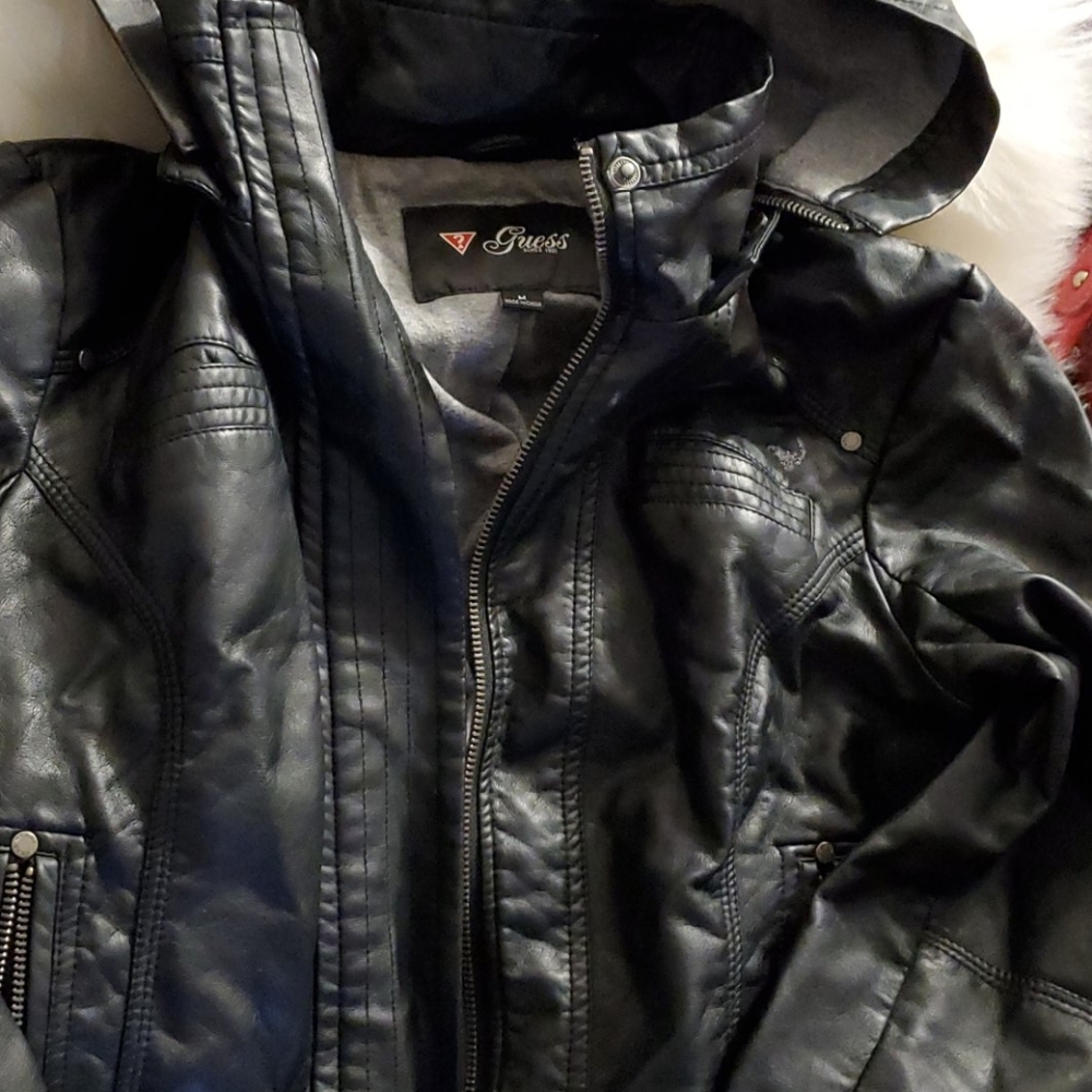 Womens size medium  Guess hooded , black jacket